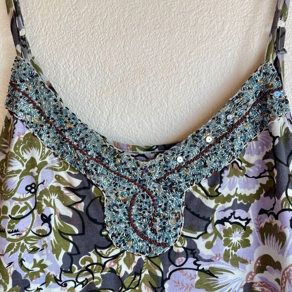 Free People Western Royalty Beaded Paisley Babydoll Dress Purple & Green Size L - Picture 5 of 12